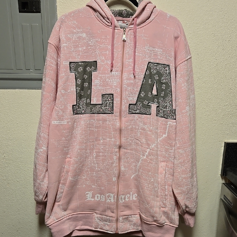 Pink LA Graphic Hoodie by MJ Collection, Size XXL